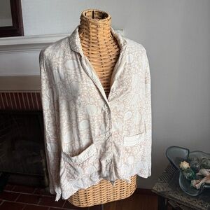 Cleobella cream tan floral pocket button shirt Medium
